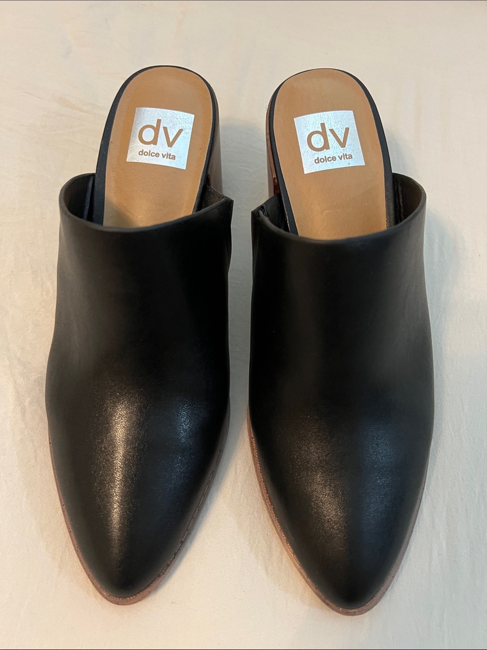 Dolce Vita Black Pointed Slip-On Leather Mules Women’s Size 7.5